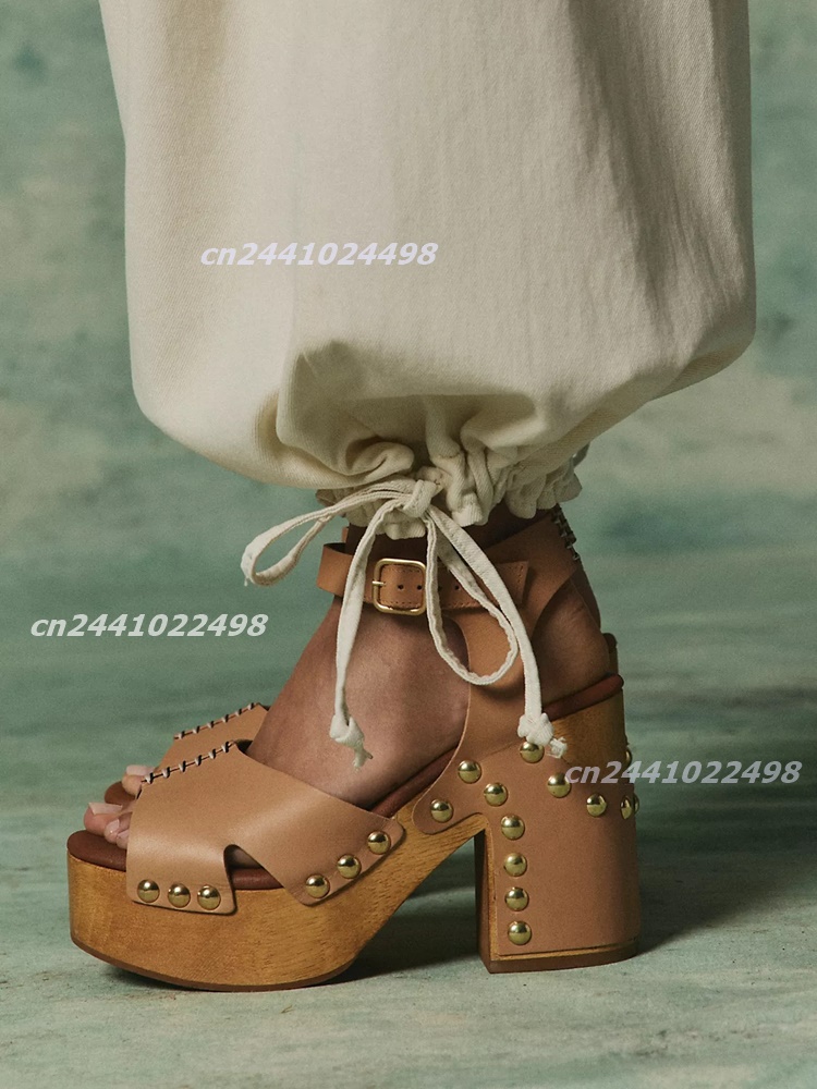 Geta Wooden Sandal - Women Chunky Block Wooden Heel Platform